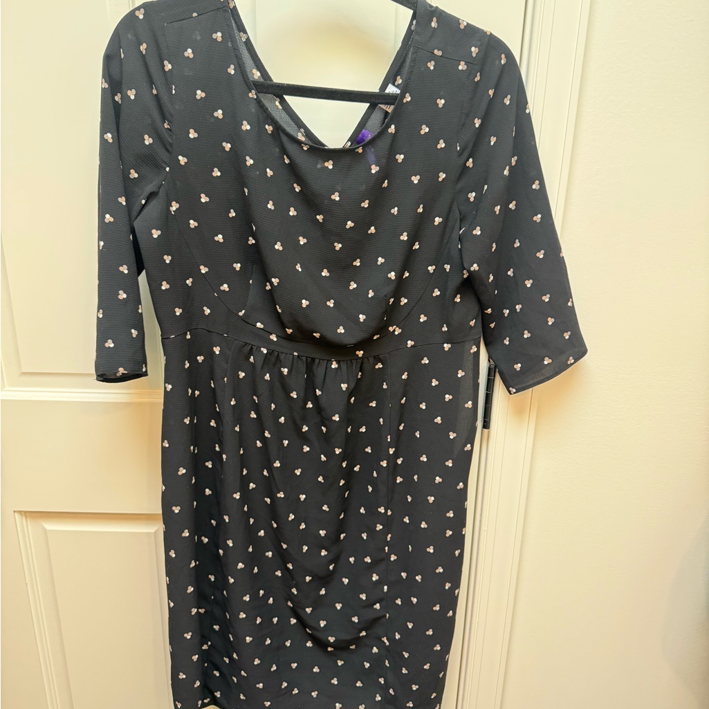 Seraphine Black Maternity Dress With Neutral And Pink Polka Dot Pattern
